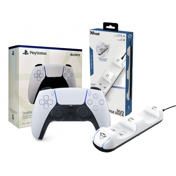 Kontroler Sony Playstation 5 Dualsense PS5 bezprzewodowy + stacja ładująca do padów Trust